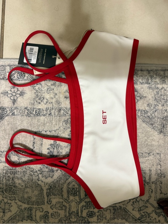 SET Active Tops - SET Active White and Red Crop Sports Bra